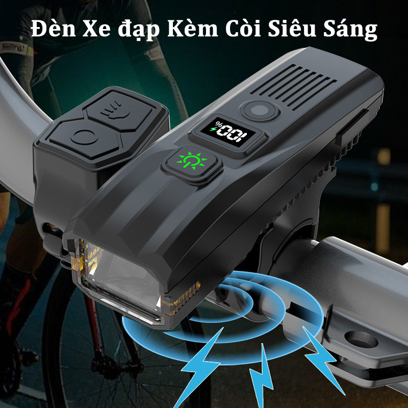Đèn xe đạp kèm còi siêu sáng không dây, cảm ứng ánh sáng, màn hình LCD, sạc type C, Đồ Dùng, Cho Việcđạp Xe Ban đêm