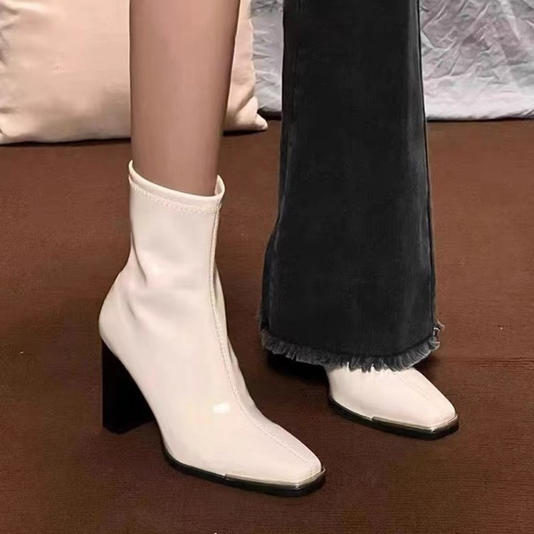 Phong Cách Anh Bên Dây Kéo Thời Trang Cao Gót Giữa Ống Giày Bốt PU Nữ Chống Trơn Trượt Chống Mài Mòn Giày Bốt Ngắn Thường Ngày Nhà Máy