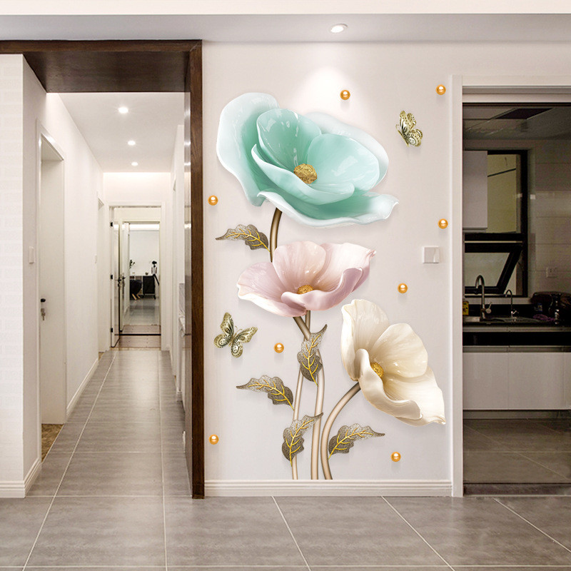 3d Ba Chiều Nổi Hoa Dán Tường Chống Thấm Nước Tivi Nền Tường Dán Tường Tự Dính Sáng Tạo Phòng Dán