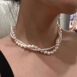 Vòng cổ ngọc trai hai lớp thanh lịch dành cho nữ, 2026 Trang sức Choker tối giản sang trọng thời trang mới