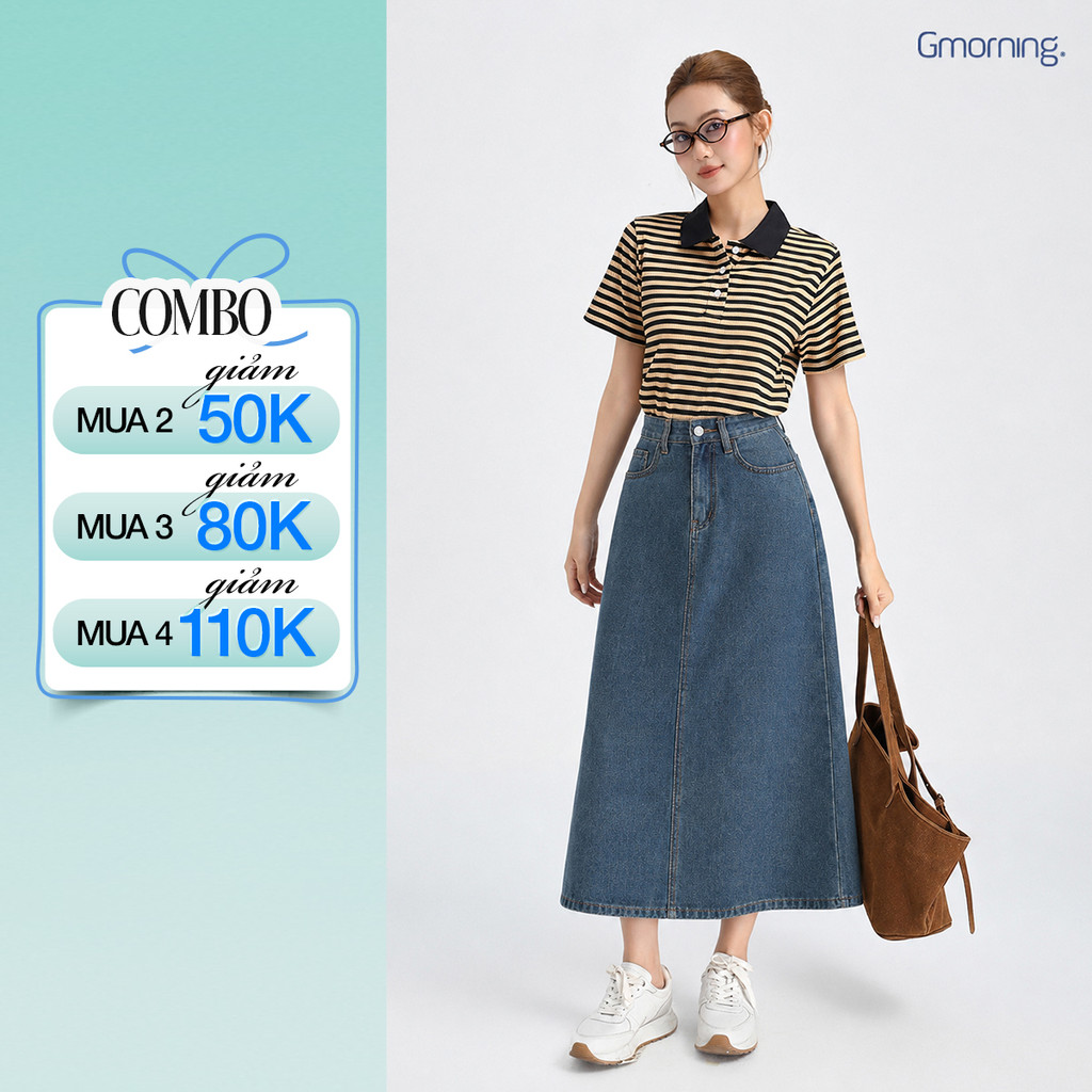 Chân Váy Jeans Gmorning - GUMAC Form A Tôn Dáng Túi Mổ Hàm Ếch Thanh Lịch YVJF01071 - YVG07102