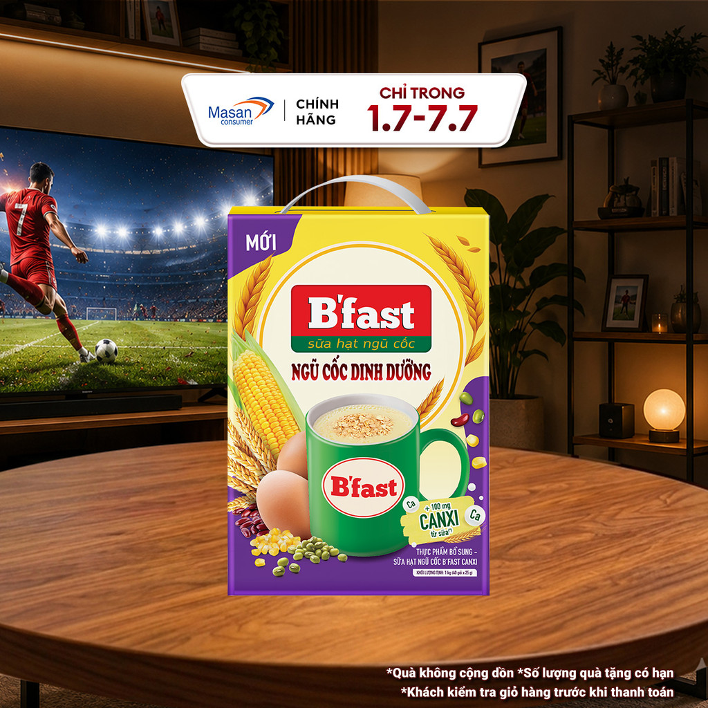Thực phẩm bổ sung sữa hạt ngũ cốc B'fast Canxi hộp x 40gói x 25gr