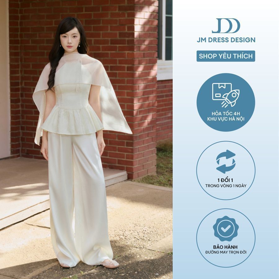 Áo Yếm Nhún Chân Đuôi Cá 2T50.2510, Áo Peplum Phối Cape Xuyên Thấu, Ôm Eo Xoè Hông Sang Trọng Thời Thượng Design By JM