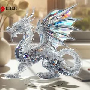Tượng Rồng Pha Lê Trắng Acrylic 2D Flat Cool Figurine Văn Phòng Tại Nhà Cafe Phòng Studio Trưng Bày Bàn Trang Trí Quà Tặng VN