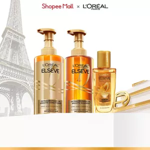 Bộ gội xả dưỡng tóc suôn mượt tóc cao cấp L'Oreal Paris Sleek 440ml x2 & Dầu dưỡng chiết xuất tinh dầu 30ml
