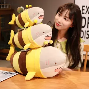 DELMER Cá Mập Sang Trọng Đồ Chơi Gối Gối Gối Ngủ Đồ Chơi Trẻ Em Trang Trí Nhà Thoải Mái Sinh Nhật Gối Mềm Đồ Chơi Xmas Cá Mập Ong Búp Bê