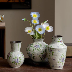 Bình gốm Wabi Sabi Phong cách Trung Quốc Họa tiết đau khổ Nồi đất sét thô thủ công cho phòng khách Lối vào Tủ TV Trang trí nội thất Thiết kế nội thất tối giản