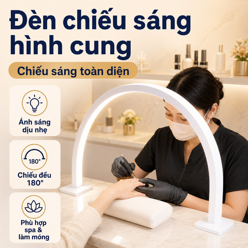 Đèn LED Bán Nguyệt Chuyên Nghiệp - 3 Chế Độ Ánh Sáng Cao Cấp Cho Làm Nail & Nối Mi,  Điều Chỉnh Linh Hoạt