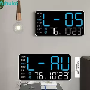 Đồng hồ treo tường kỹ thuật số FUHUIOT, Điều khiển bằng giọng nói Đồng hồ báo thức LED màn hình lớn, Hiển thị ngày trong tuần đa chức năng Định dạng 12 / 24H Hiển thị nhiệt độ Đồng hồ bàn điện tử Giá treo tường