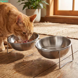 Bát cho mèo bằng thép không gỉ QEARY, Bát thức ăn cho thú cưng nâng cao chống rách dung tích lớn, Phụ kiện thú cưng Chống rỉ sét Thức ăn cho mèo lớn lên chống vỡ cho mèo con