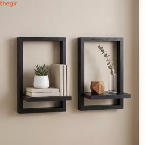 Kệ Treo Tường THEGIRL8B, Giá Trưng Bày Hình Học Bằng Gỗ, Thiết Kế Đơn Giản Phong Cách Vintage Treo Tường Rỗng Giá Để Đồ Phòng Khách