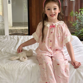 Bộ đồ ngủ bé gái mùa hè - set 2 món cổ bèo hoa nhí dễ thương