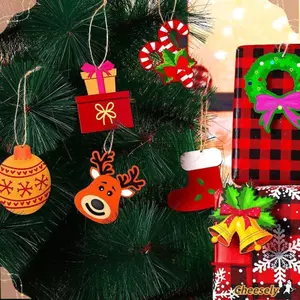 GIÁ RẺ 20 / 40 CÁI Trang trí cây thông Noel, Chuông nai sừng tấm Vòng hoa ông già Noel Giáng sinh Mặt dây treo, Phụ kiện treo người tuyết Mini bằng gỗ Ngày lễ