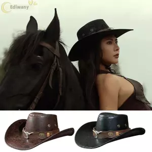 EDIWANY Mũ Cao Bồi Phương Tây, Đầu Bò Khóa Retro Giả Da Cao Bồi Mũ, Thời Trang Vintage Jazz Mũ Nam Nữ Unisex