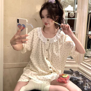 Bộ đồ ngủ ngắn tay in hoa dành cho nữ dáng rộng phù hợp cho phòng ngủ Nghỉ ngơi hàng ngày Ngoài trời Thường ngày Thư giãn các dịp