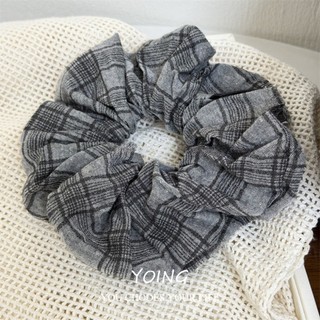 Yoing / Phiên Bản Hàn Quốc Retro Phong Cách Phương Tây Xám Checkered Chấm Bi Vải Scrunchy Dây Buộc Tóc Phụ Kiện Tóc