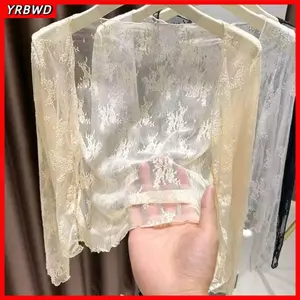 YRBWD Rỗng Cardigan, Áo Sơ Mi Voan Dài Tay Đi Biển, Áo Ren Rỗng Nhẹ Chống Nắng Mùa Hè Mặc