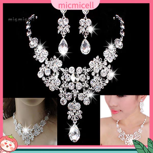 MIC _ Women 's Thời Trang Cao Cấp Vòng Cổ + Bông Tai Vòng Cổ Tiệc Cưới Bộ Trang Sức