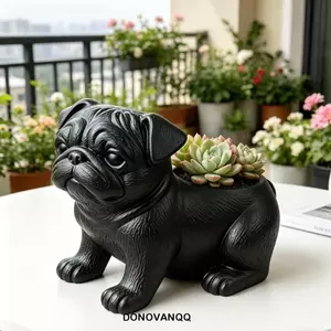 Nồi trồng cây hình Pug DONOVANQQ, Nồi hình động vật bằng nhựa tối giản, Sáng tạo thủ công ngộ nghĩnh 3D in hình chó mọng nước Trang trí nội thất
