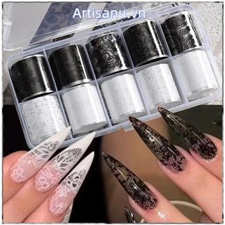 ARTISANU Giấy Dán Móng Tay, Da Báo Đen Trắng Dán Móng Tay, Hiệu Ứng Sequin Chuyên Nghiệp Họa Tiết Sọc Ren Thiết Kế Đề Can Móng Tay Trang Trí Móng Tay