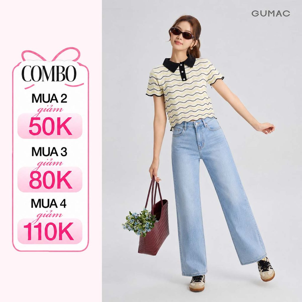 Quần Jeans Nữ Ống Suông GMORNING Form Cơ Bản Thêu Chữ Chất Denim Mềm Tôn Dáng Trẻ Trung YQJE10080