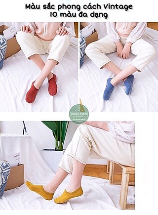Tất Hài Gân Vintage Ngắn Cổ có Silicon chống trượt TATLUOINU