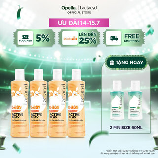 Bộ 4 Sữa Tắm Gội Hằng Ngày Cho Bé Lactacyd Baby Active Play, Giúp Đề Kháng Da Và Bảo Vệ Bé Khỏi Vi Khuẩn 250ml
