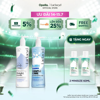 Bộ 1 Sữa tắm Lactacyd Healthy Bright làm đều màu da + 1 Sữa Tắm Gội Trẻ Em Lactacyd Baby Gentle Care 500ml