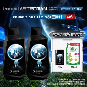 Combo 2 Sữa Tắm Gội Nam 3in1 ASTROMAN 350Gx2 Lưu Hương Dài Lâu, Dịu Nhẹ Cho Da