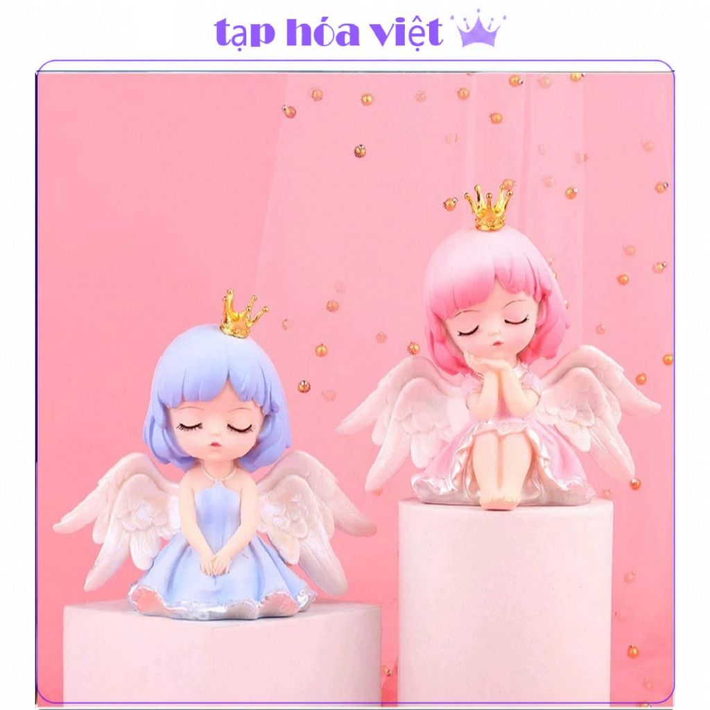 (2 EM) BÉ CÁNH trang trí bánh sinh nhật, em bé đội vương miện trang trí bánh kem