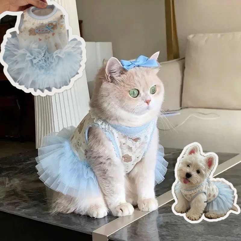 Hoạt Hình Dễ Thương In Hình Công Chúa Puff Tutu Đầm Cho Thú Cưng Chó Mèo Xuân Hè Thoáng Khí Quần Áo Thú Cưng Phong Cách Ba Lê Một Mảnh Đảng Trang Phục