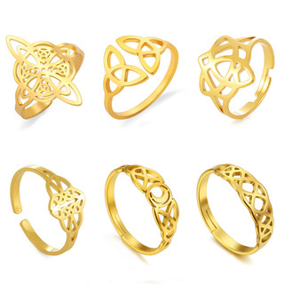 LIKGREAT 1 Phù Thủy Nút Nhẫn Cho Nữ Thép Không Gỉ Trinity Triquetra Nhẫn Có Thể Điều Chỉnh Phù Thủy Ireland Bùa Hộ Mệnh Trang Sức Quà Tặng