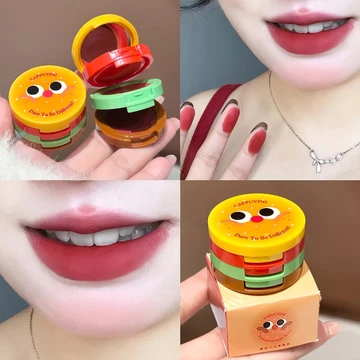 Hamburger 3 Màu Lip Mud Matte Lip Tint Lip & Cheek Cream Natural Velvet Trang điểm Mỹ phẩm di động