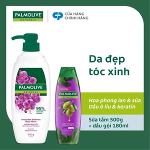 Sữa tắm Palmolive 95% chiết xuất từ hoa phong lan 500g và Dầu gội Palmolive có dầu xả karetin & dầu oliu 180ml