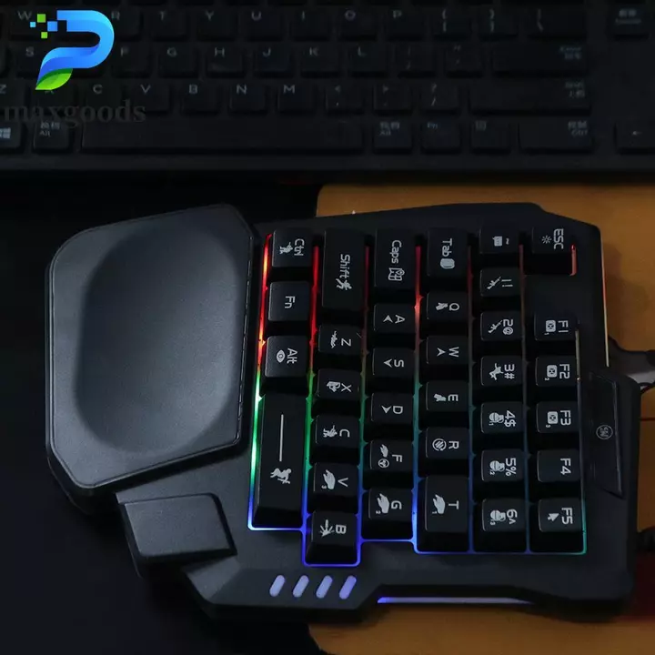 Bàn phím đơn MAXGOODS, Bàn phím một tay siêu mỏng USB, Bàn phím cơ chơi game Mini 3 màu cầm tay Bàn phím cơ chơi game phát sáng Laptop