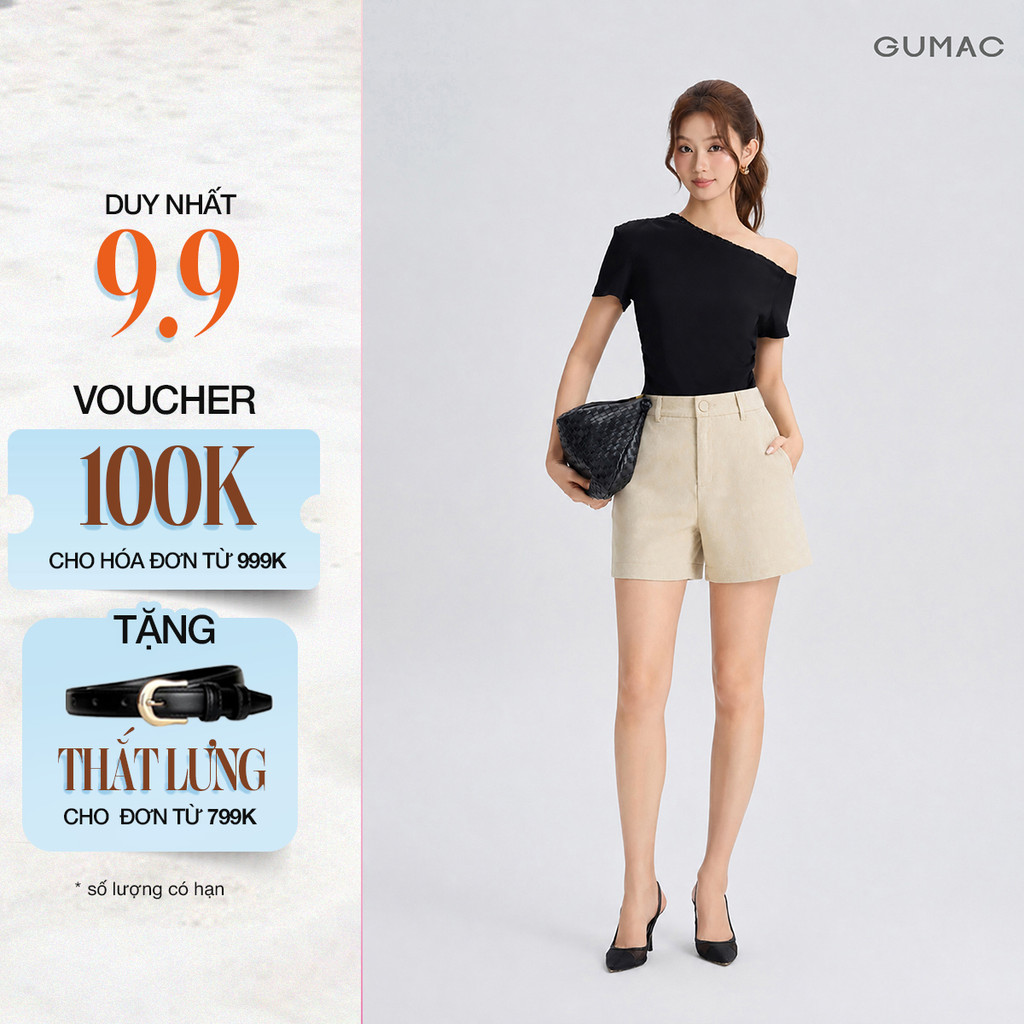 Quần Short Nữ GUMAC Form A Cơ Bản Bản Lưng Rời Túi Xéo Tiện Lợi Có Con Đỉa Thiết Kế Thanh Lịch Tôn Dáng LSHG05058