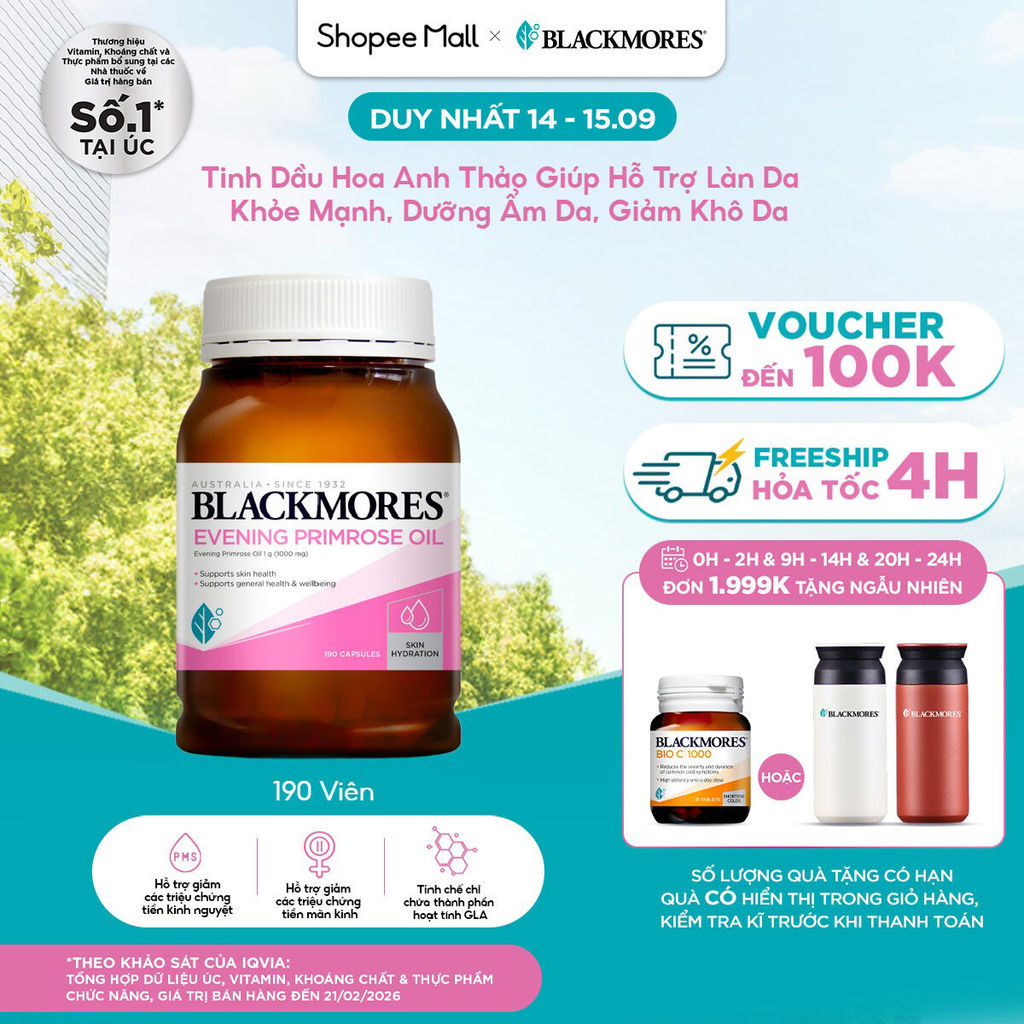 [Date T6/T10.27] Tinh Dầu Hoa Anh Thảo Hỗ Trợ Da Khỏe Mạnh, Dưỡng Ẩm Da, Giảm Khô Da Blackmores Evening Primrose Oil