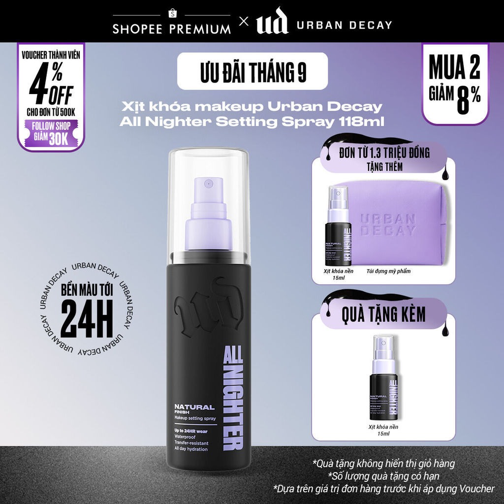 Xịt khóa makeup Urban Decay All Nighter Setting Spray | Hiệu ứng tự nhiên - 118 ml