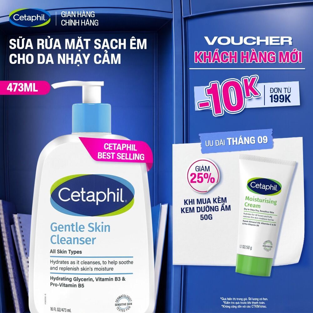 Sữa rửa mặt dịu lành cho da nhạy cảm CETAPHIL GENTLE SKIN CLEANSER 473ML