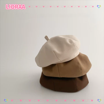 LIORA‌Mũ nồi mùa đông cho trẻ em, Mũ lưỡi trai bảo vệ tai ấm áp, Mũ lưỡi trai hình bát giác chống gió dễ thương Màu trơn nghệ sĩ Hàn Quốc Mũ họa sĩ trẻ sơ sinh bé gái