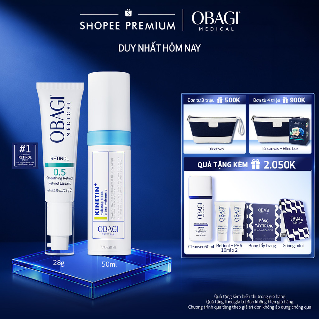 [PHIÊN BẢN MỚI] Bộ đôi Kem Dưỡng Đêm Obagi Retinol 0.5 (28g) và Kem dưỡng Clinical Kinetin+ Hydrating Cream 50ml
