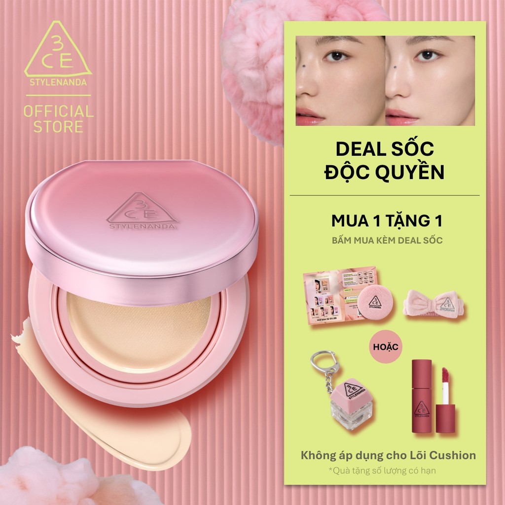 Phấn Nước 3CE Fitting Mesh Cover Cushion Hiệu Ứng Ngọc Trai, Mỏng Nhẹ Tệp Vào Da, Không Xuống Tone