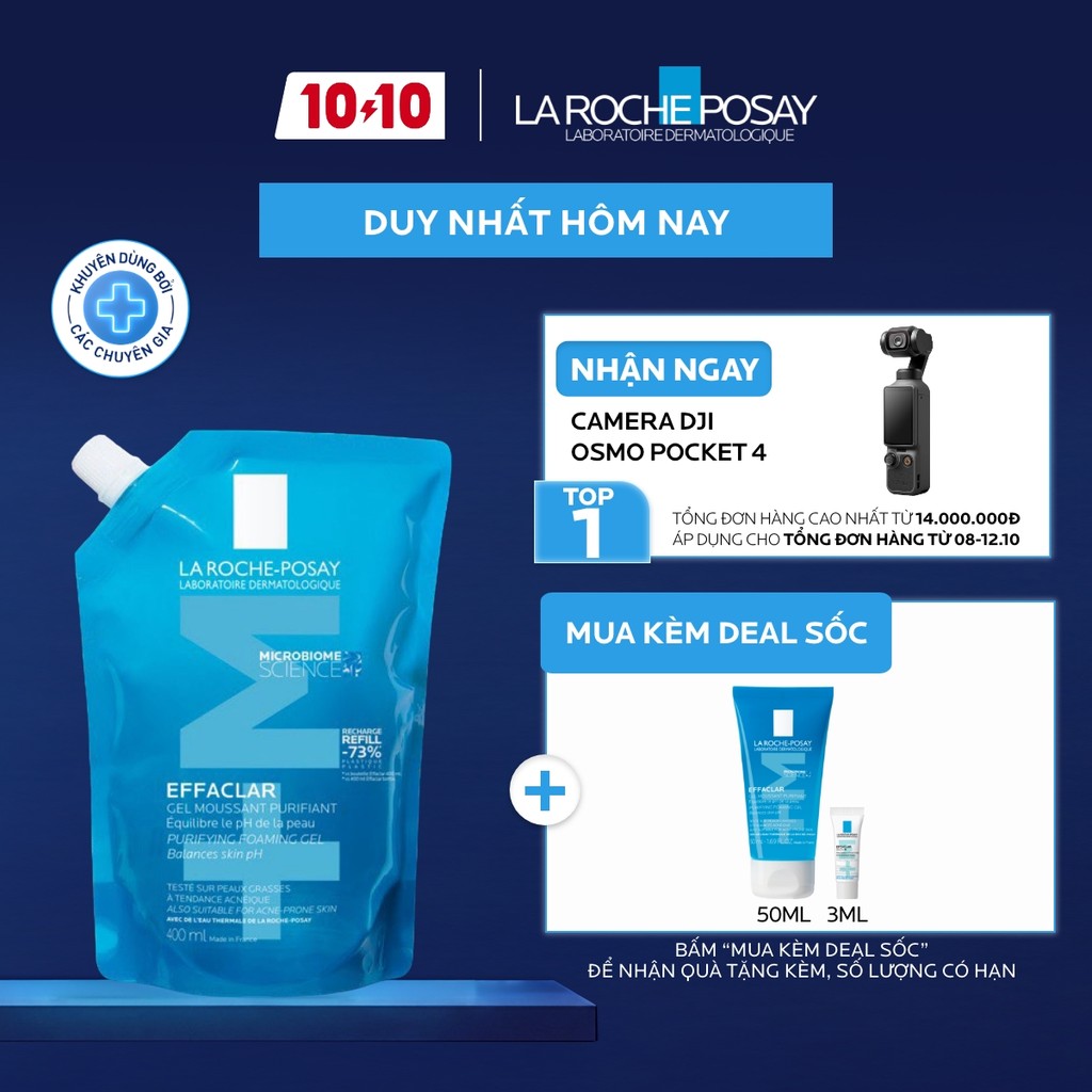 [ĐỘC QUYỀN ONLINE] Gel rửa mặt cho da dầu mụn nhạy cảm Effaclar Foaming Gel 400ml (Túi refill)