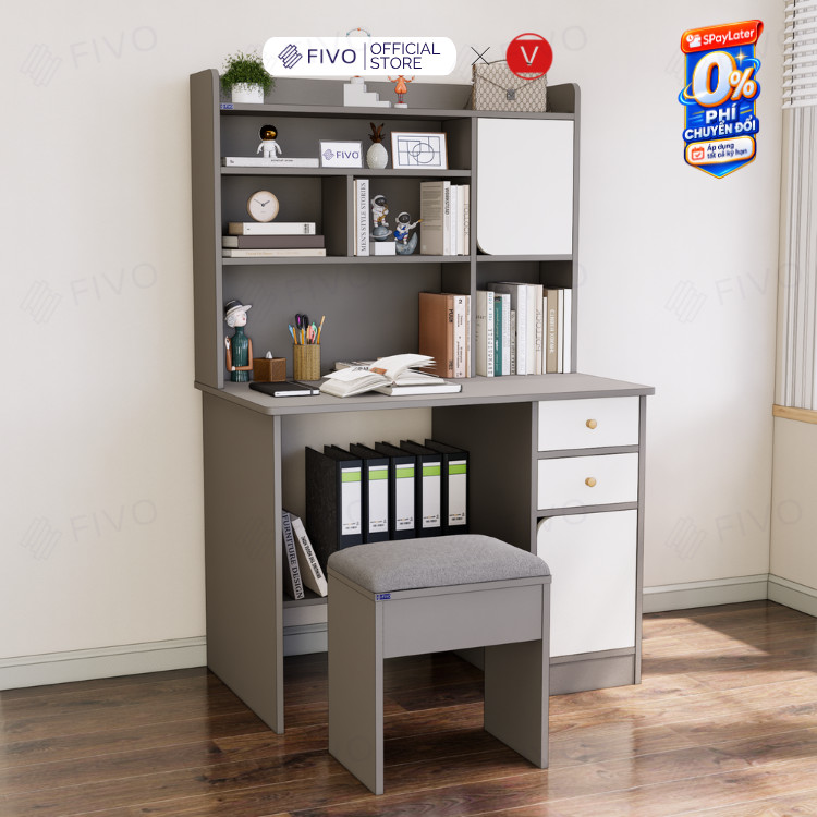 Bộ Bàn Ghế Làm Việc, Học Tập Gỗ Kết Hợp Kệ Sách FIVO FD05, Ngăn Kệ Rộng Rãi, Kích Thước Cao 136cm