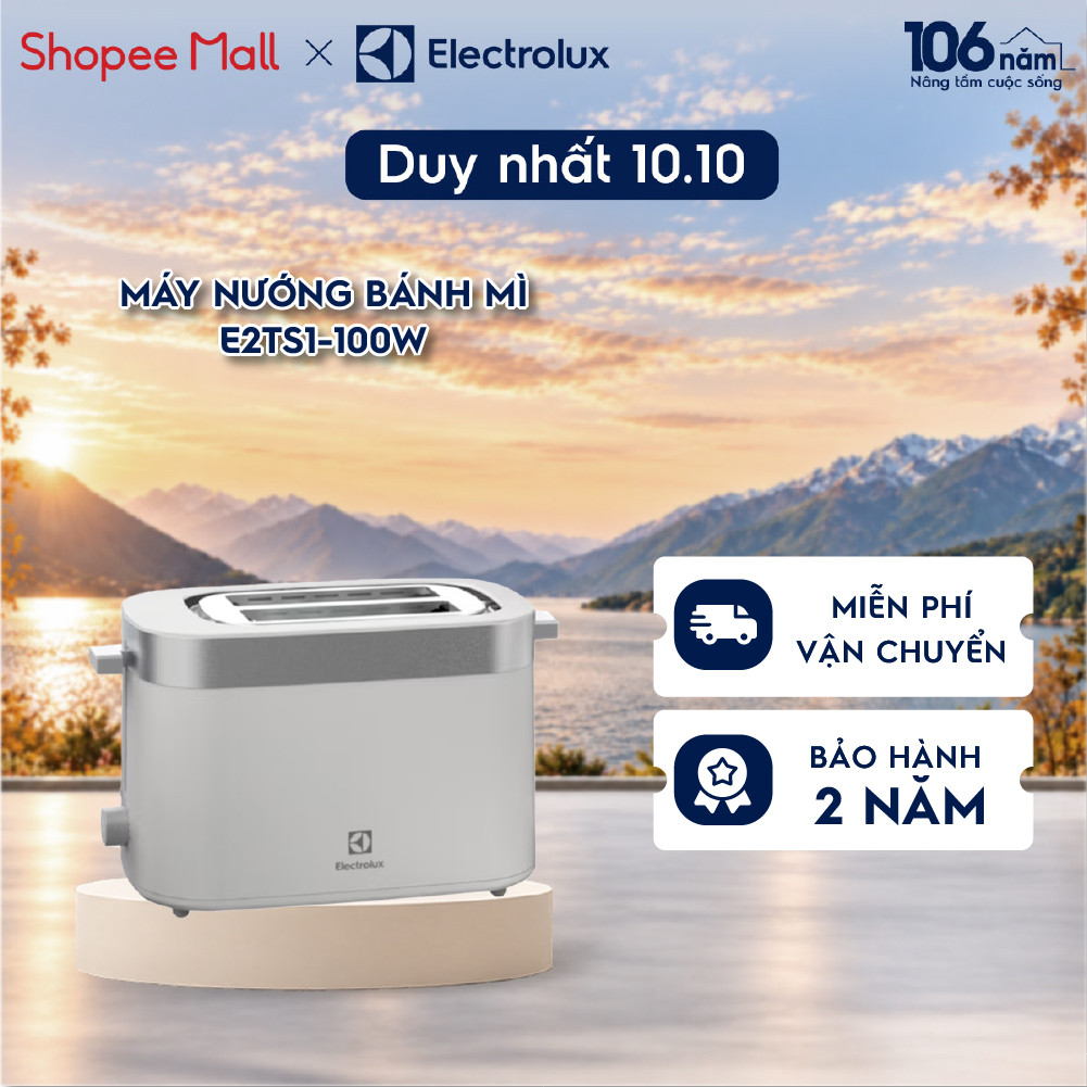 Máy nướng bánh mì Electrolux E2TS1-100W - 7 chế độ nướng, an toàn, BH 24 tháng