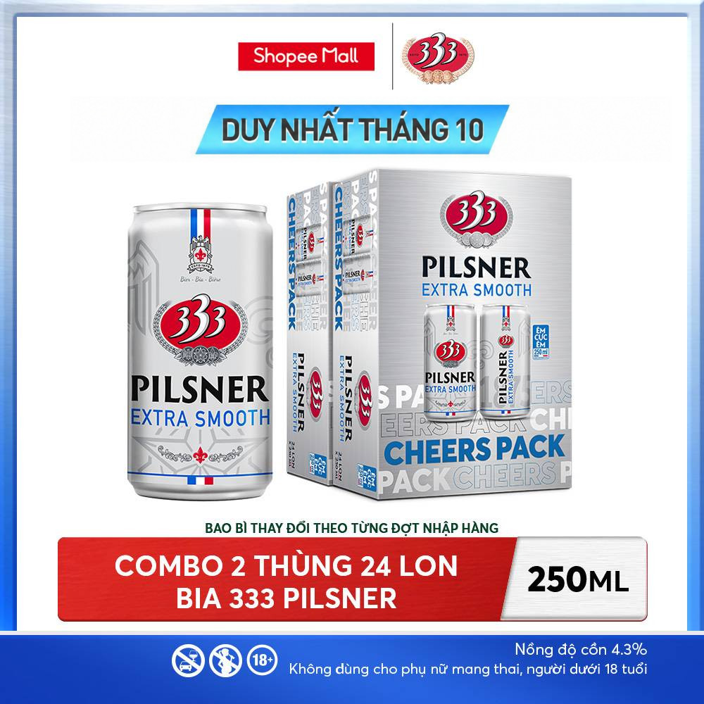 Nồng độ cồn 4.3% - Combo 2 Thùng 24 Bia 333 Pilsner 250ml