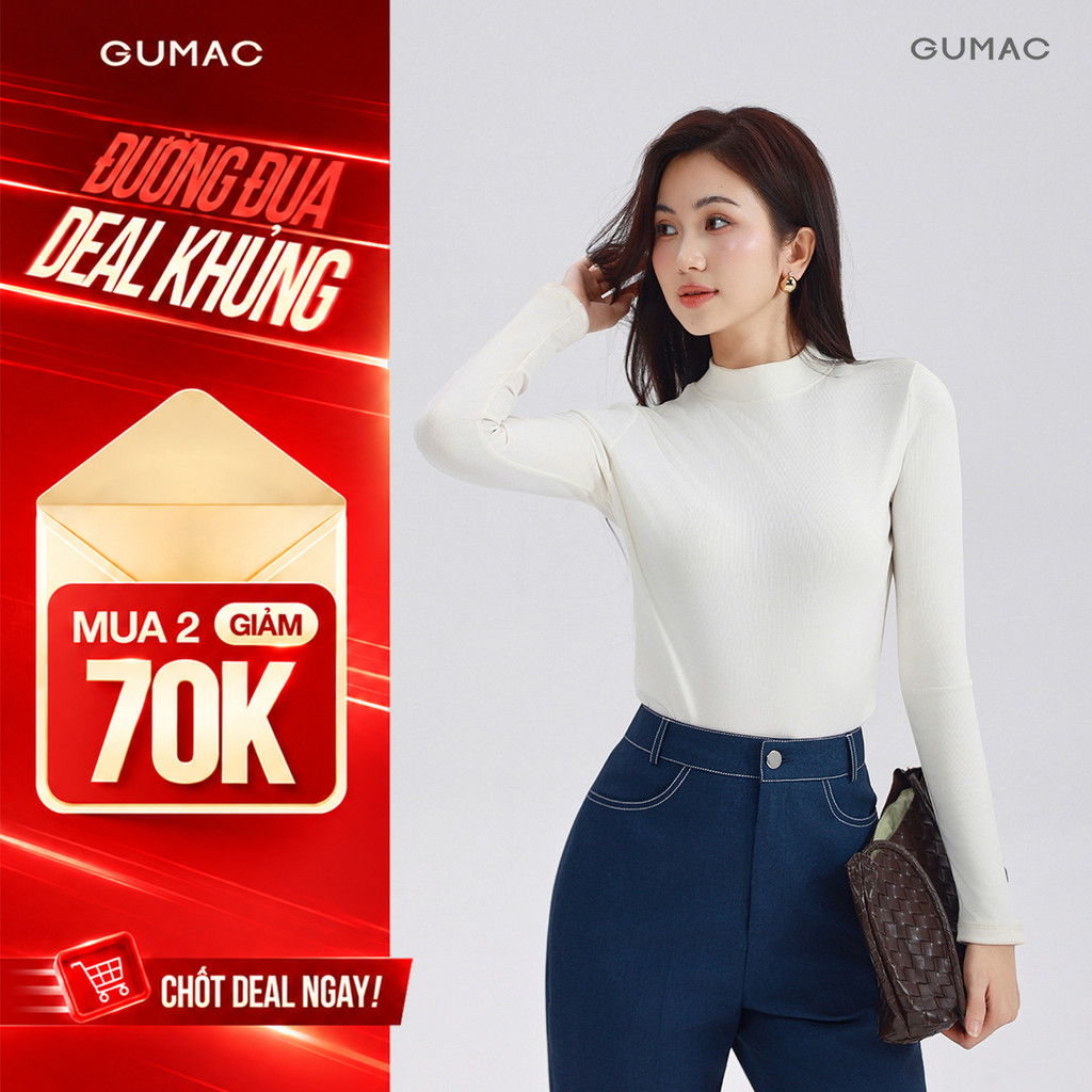 [VOUCHER 70K] Áo Thun Nữ Dài Tay GUMAC Form Slim Cổ Cao Ôm Vừa Tôn Dáng Chất Liệu Mềm Mịn LATE0927 - LATG09038