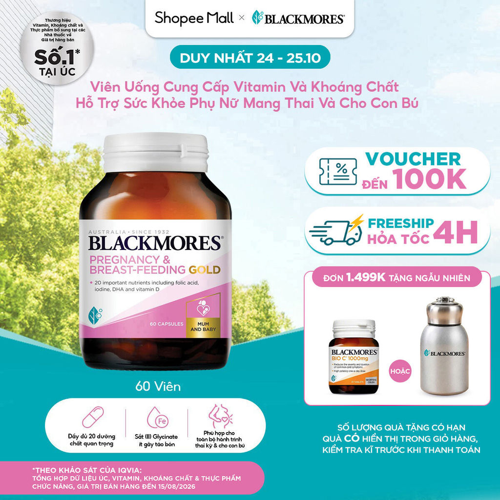 Vitamin Tổng Hợp Cho Bà Bầu và Mẹ Cho Con Bú Blackmores Pregnancy & Breast-Feeding Gold Lọ 60V