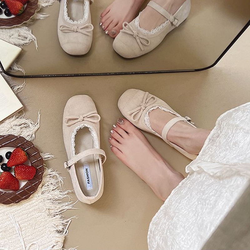 Atikota Nữ Giày Đế Bằng Slip-on Thời Trang Ren Ngọt Nơ Trang Trí Đa Năng Thoải Mái Nhẹ Thường Ngày Đế Bằng