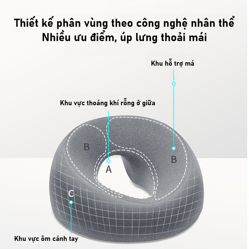 Gối úp mặt Memory Foam – Thiết kế công thái học, thoáng khí, massage mặt và cổ toàn diện